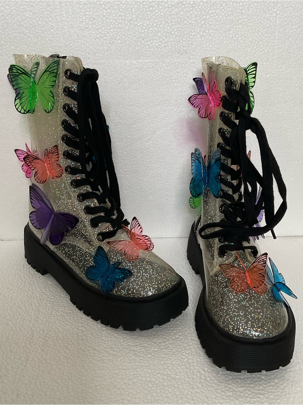 Club EXX  Glitter Lace-Up Butterfly Boots Dolls Kill Terrarium butterfly Boots